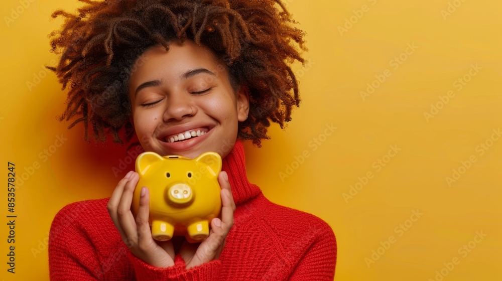The smiling woman with piggybank The smiling woman with piggybank