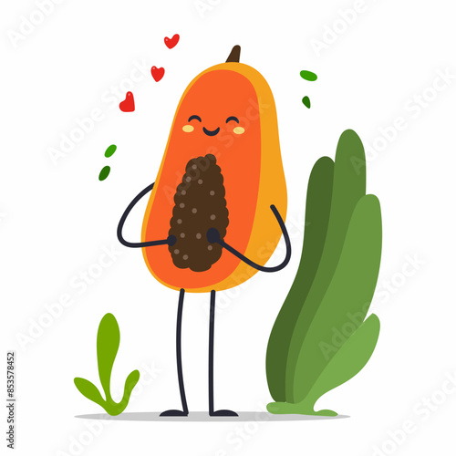Playful papaya vector cartoon character isolated on a white background.