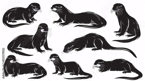 A collection of shadow depictions of an otter. photo
