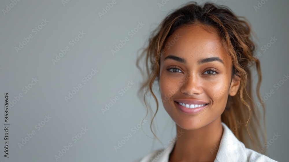 Confident professional woman smiling at camera, close-up portrait on white background, captured in high-definition with Fujifilm quality. Confident professional woman smiling at camera, close-up portrait on white background, captured in high-definition with Fujifilm quality.