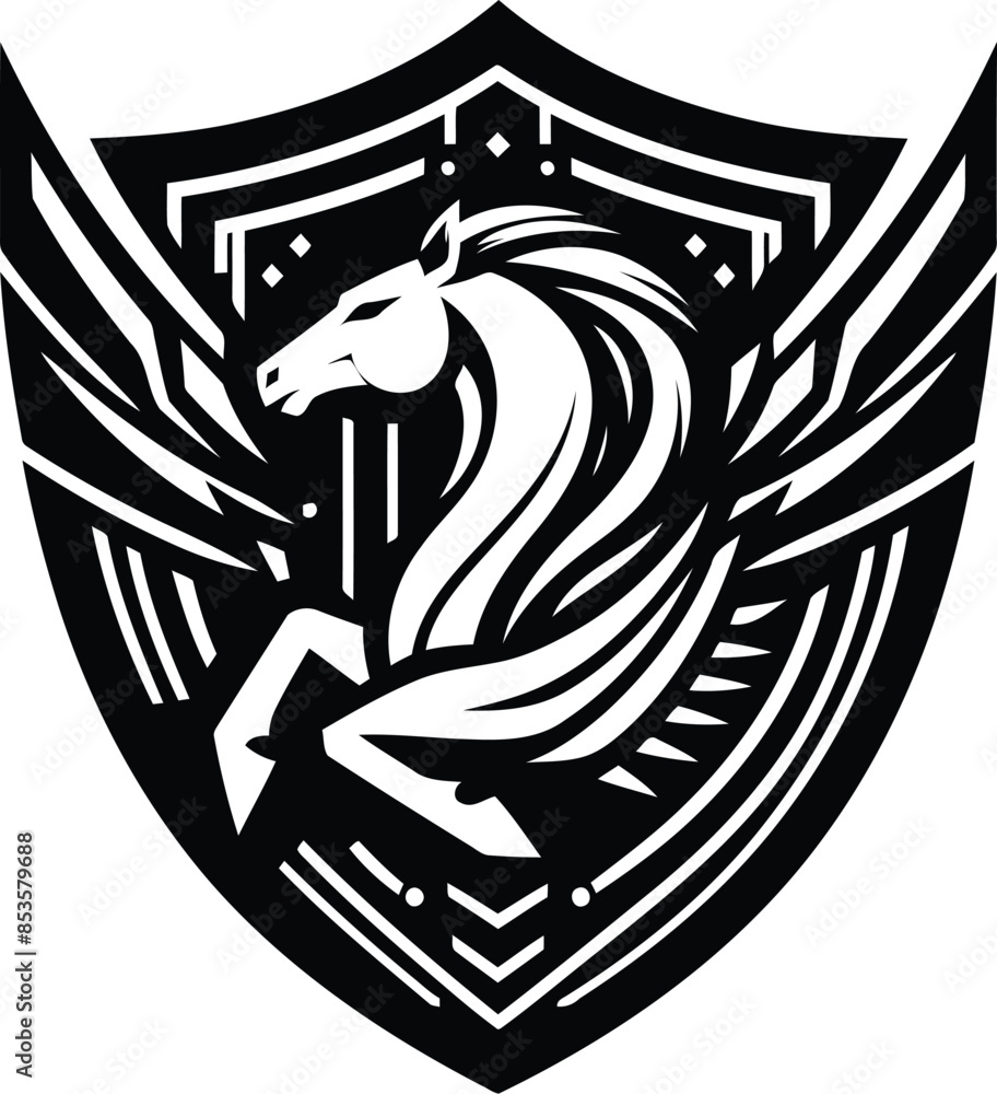 pegasus silhouete with cyberpunk pattern illustration pegasus silhouete with cyberpunk pattern illustration
