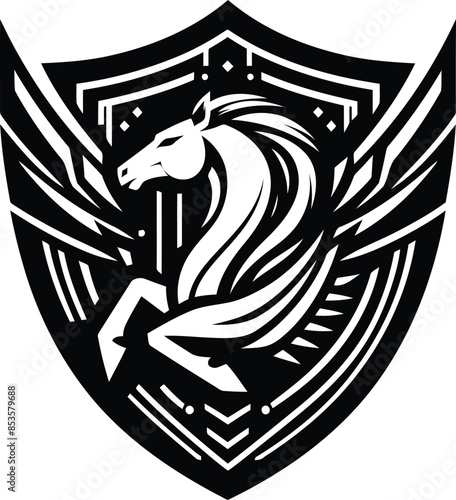 pegasus silhouete with cyberpunk pattern illustration