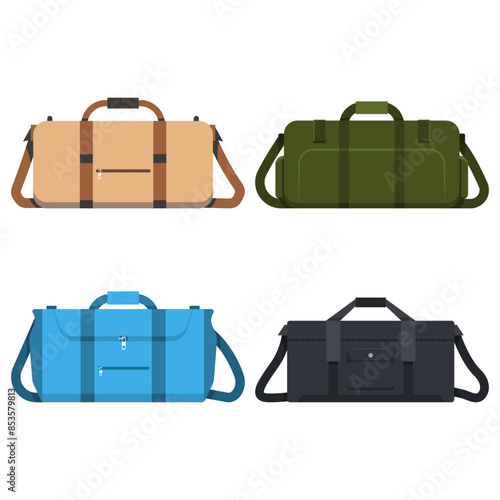 Duffle bags vector cartoon set isolated on a white background.