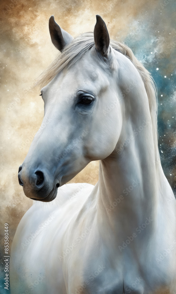 Fototapeta premium Fantasy Illustration of a wild Horse. Digital art style wallpaper background.