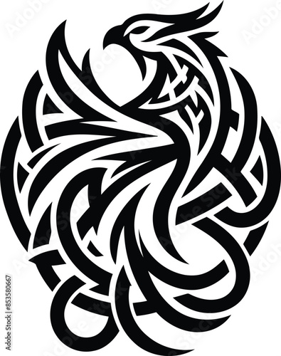 phoenix in silhouete with celtic knot pattern illustration