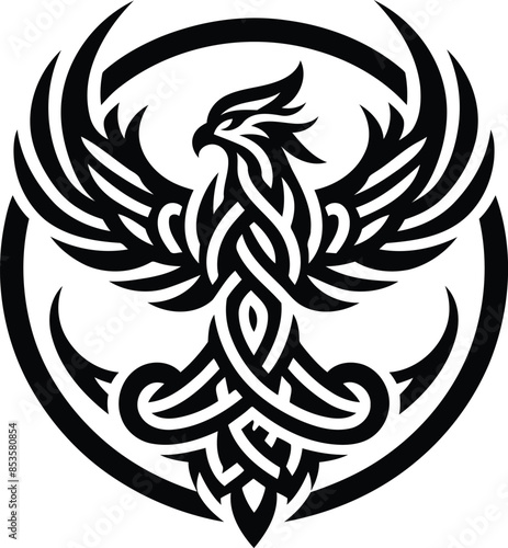 phoenix in silhouete with celtic knot pattern illustration