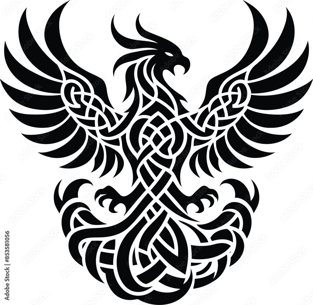 phoenix in silhouete with celtic knot pattern illustration phoenix in silhouete with celtic knot pattern illustration