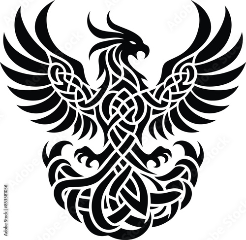 phoenix in silhouete with celtic knot pattern illustration