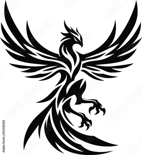 phoenix silhouete with cyberpunk pattern illustration