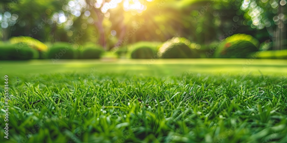 Naklejka premium Lush Green Garden Grass in Close-Up