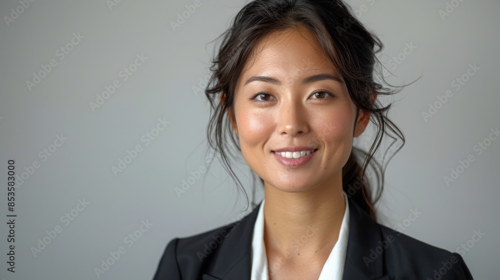 Confident professional woman smiling at camera, close-up portrait on white background, captured in high-definition with Fujifilm quality. Confident professional woman smiling at camera, close-up portrait on white background, captured in high-definition with Fujifilm quality.