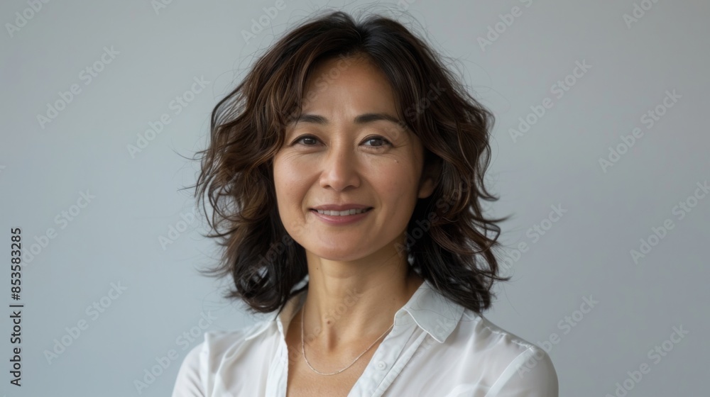 Confident professional woman smiling at camera, close-up portrait on white background, captured in high-definition with Fujifilm quality. Confident professional woman smiling at camera, close-up portrait on white background, captured in high-definition with Fujifilm quality.