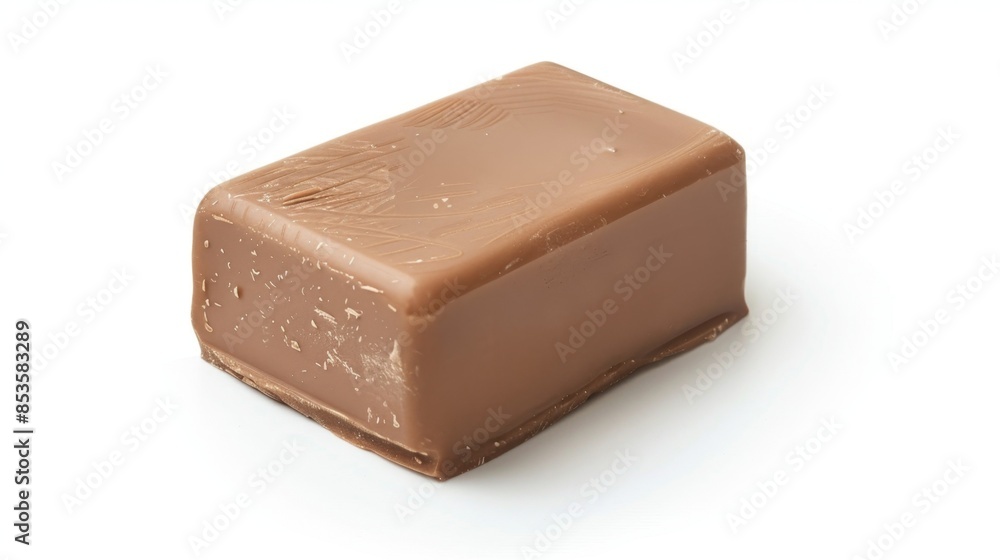 Solid block of milk chocolate with a rich color isolated on white background