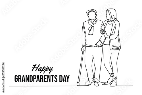 Happy Grand Parents Day Concept. Single line draw design vector graphic illustration.