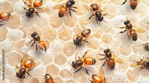 The bees on honeycomb photo