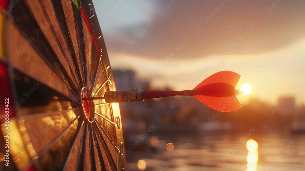 Red Dart Arrow Hitting Bullseye Red Dart Arrow Hitting Bullseye