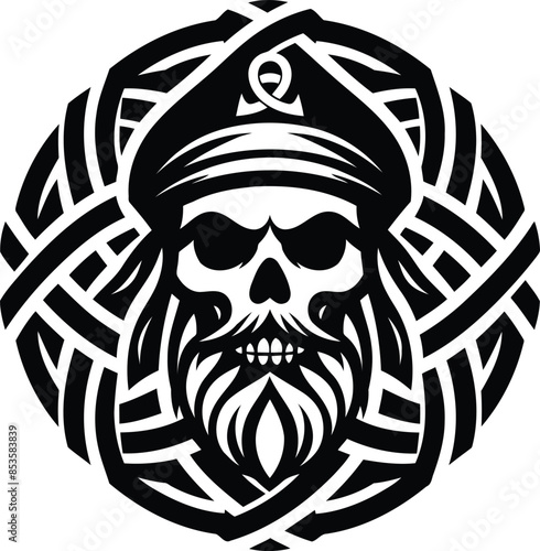 pirate in silhouete with celtic knot pattern illustration