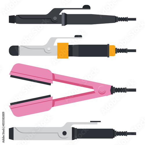 Curling irons for hair vector cartoon set isolated on a white background.