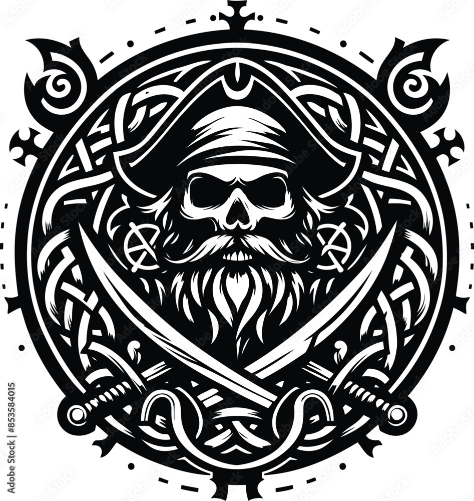 pirate in silhouete with celtic knot pattern illustration pirate in silhouete with celtic knot pattern illustration