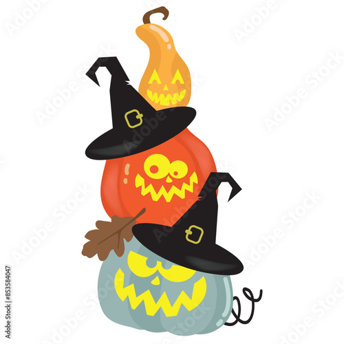 Funny Halloween stacked pumpkins vector cartoon illustration