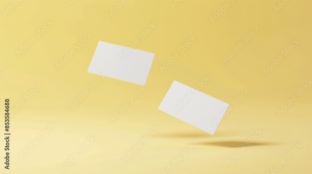 Floating Blank Business Cards on Yellow Background, Generative AI Floating Blank Business Cards on Yellow Background, Generative AI
