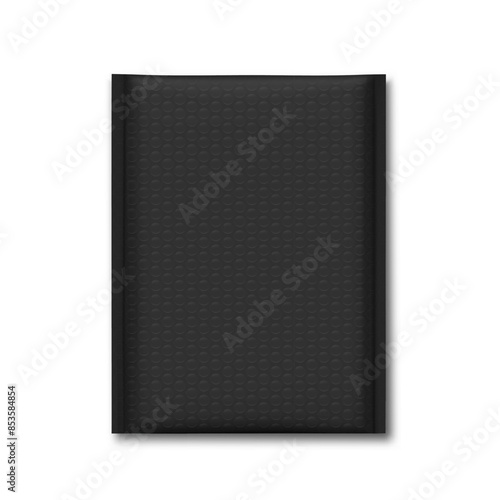 Poly bubble black mailer padded envelope shipping bag mockup. Vector illustration isolated on white background. Ready for your design. EPS10.	