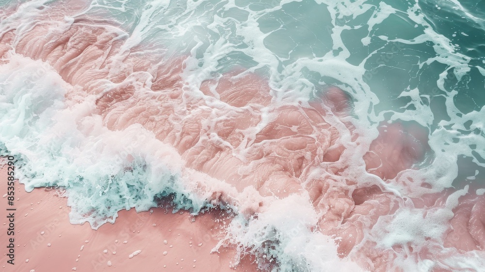 Fototapeta premium Serene Pink Sand Beach with Gentle Turquoise Waves