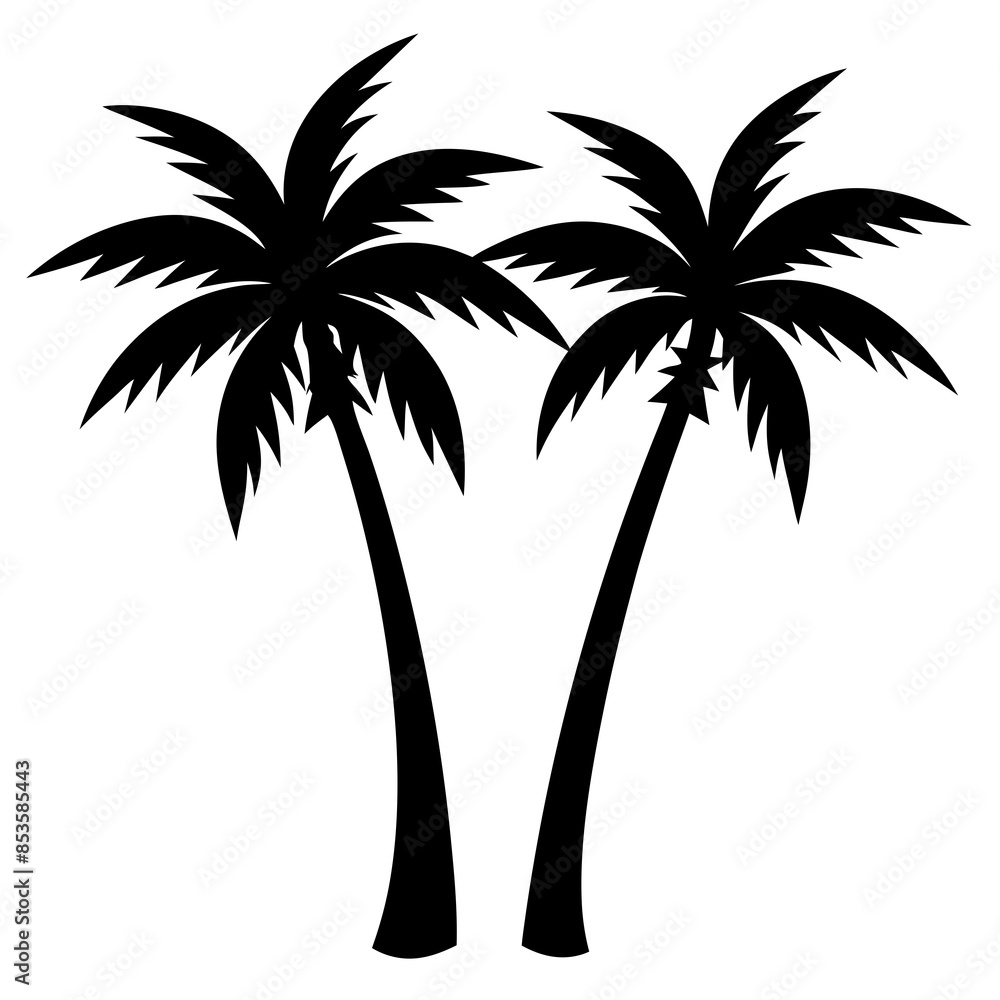Obraz premium Coconut Tree Silhouette Vector Illustration Tropical Design for Creative Projects.