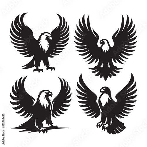 vector Bald Eagle set silhouette black in white background
