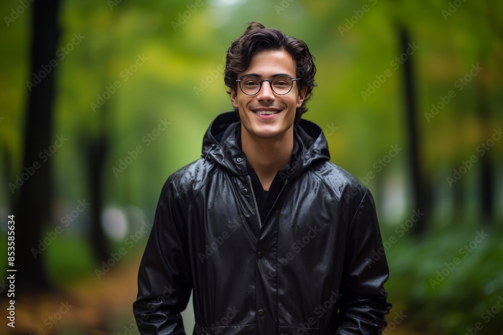 Smiling Young Man Enjoying Rain in Park Smiling Young Man Enjoying Rain in Park