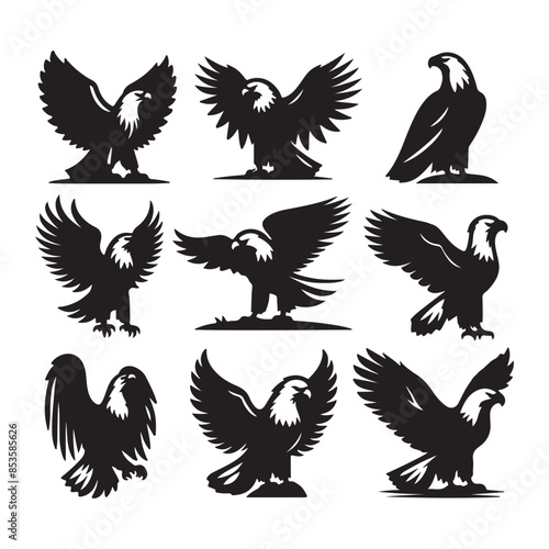 vector Bald Eagle set silhouette black in white background
