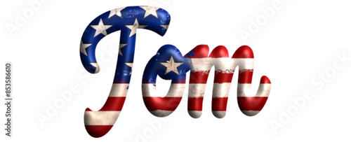 Tom - Bandiera degli Stati Uniti - nome proprio - scrittura tubolare effetto tridimensionale - Grafica vettoriale - Parola auguri, banner, biglietti, stampe, cricut, silhouette, sublimazione