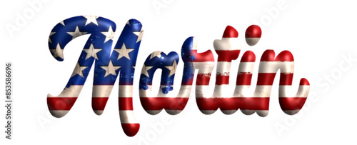 Martin - Bandiera degli Stati Uniti - nome proprio - scrittura tubolare effetto tridimensionale - Grafica vettoriale - Parola auguri, banner, biglietti, stampe, cricut, silhouette, sublimazione