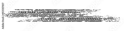Grunge tire track, wheel braking marks. Truck, car or motorcycle tread pattern silhouette. Auto race, motorsport, speed racing design element. Vector illustration