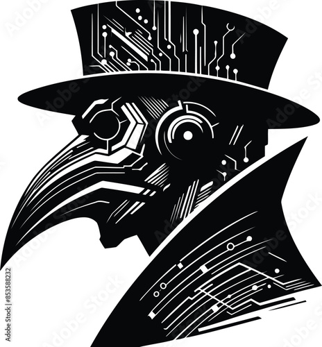 plague mask silhouete with cyberpunk pattern illustration