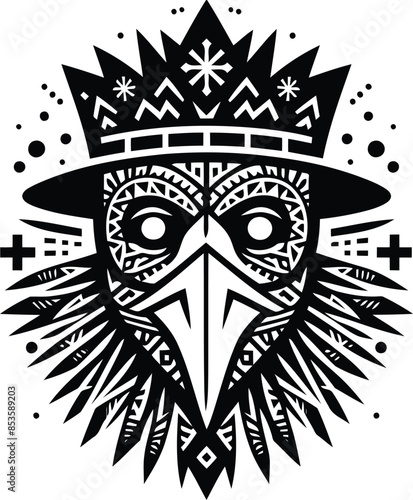 plague mask silhouete with Polynesian ethnic pattern illustration