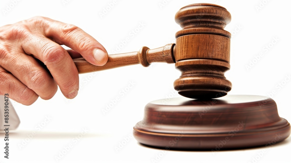 Hand Holding Wooden Gavel Over Sound Block Ready To Strike. Hand Holding Wooden Gavel Over Sound Block Ready To Strike.