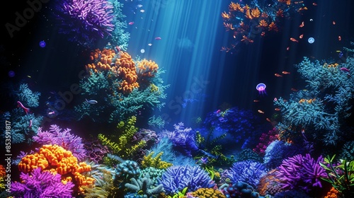 A colorful underwater scene with many fish and coral