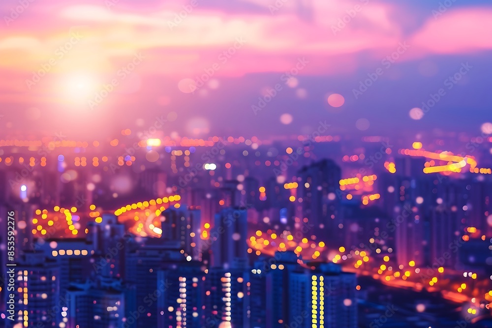 Fototapeta premium A blurry city lights at night blurred background