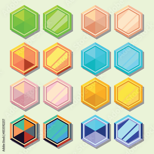 Game gem vector stone icon set,crystal jewel treasure illustration kit, gold star award medal. Rating trophy UI badge, royal achievement reward design, level up magic objects. Game gem ruby asset