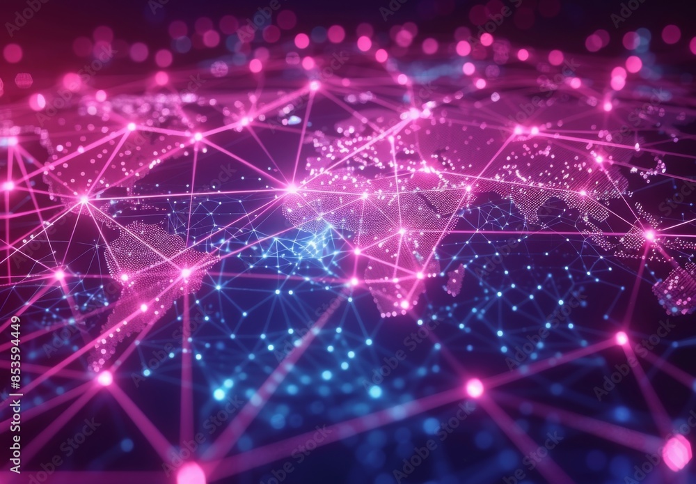 Fototapeta premium A digital network diagram with nodes and connections, representing the global connectivity of businesses through technology