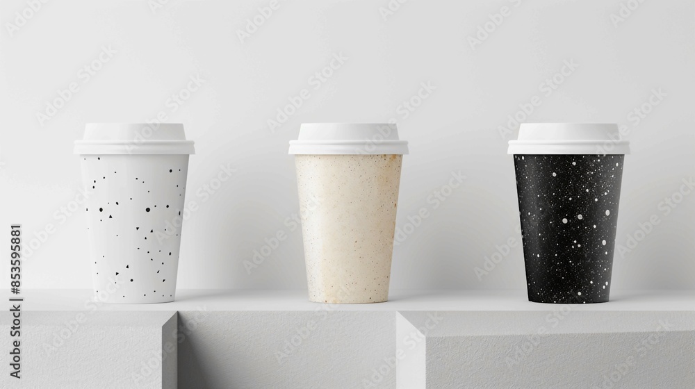 custom made wallpaper toronto digitalMinimalist Coffee Cups Trio on White Shelf - Modern Kitchen Decor. Generative AI
