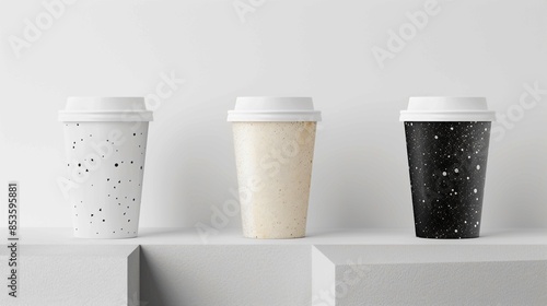 Wallpaper Mural Minimalist Coffee Cups Trio on White Shelf - Modern Kitchen Decor. Generative AI Torontodigital.ca