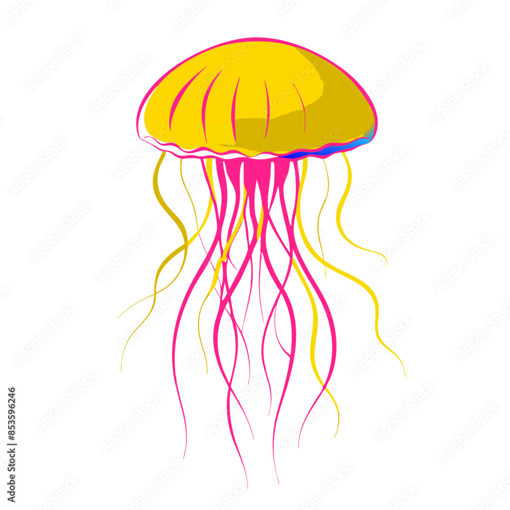 Fototapeta premium vibrant vector illustration of a jellyfish with flowing tentacles in multiple colors.