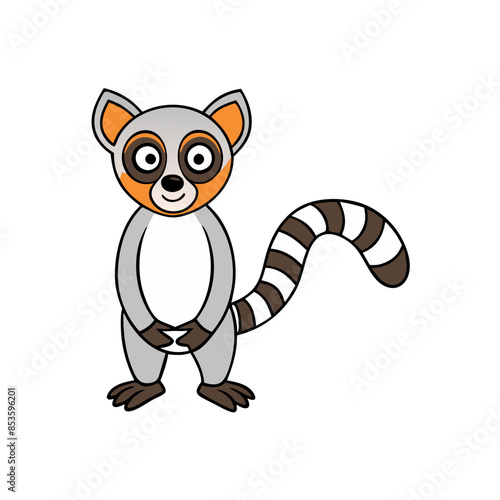 charming vector illustration of a ring-tailed lemur sitting with its striped tail. photo