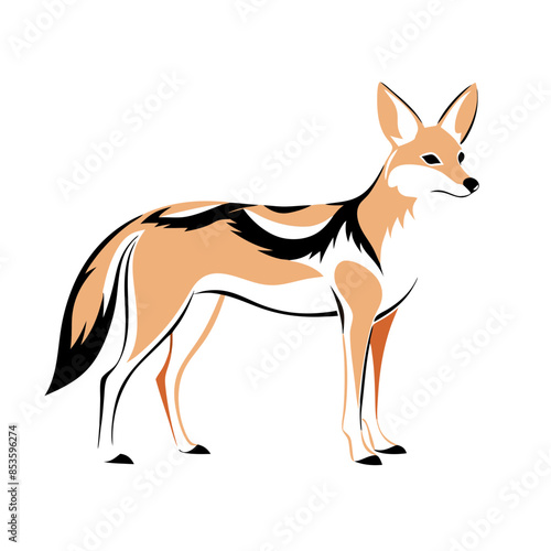  sleek and alert jackal standing on all fours, depicted in a cartoon style.