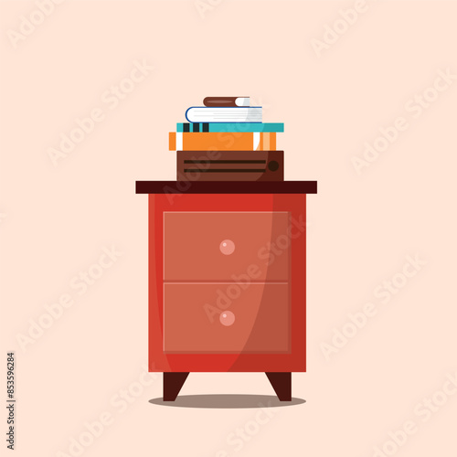 A nightstand with books. Vector illustration in cartoon style.