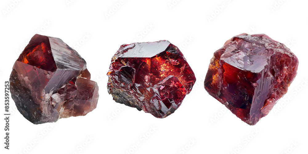 Set of raw garnet, isolated on transparent white background Set of raw garnet, isolated on transparent white background