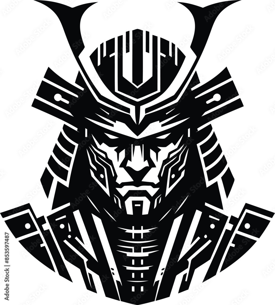 samurai silhouete with cyberpunk pattern illustration samurai silhouete with cyberpunk pattern illustration