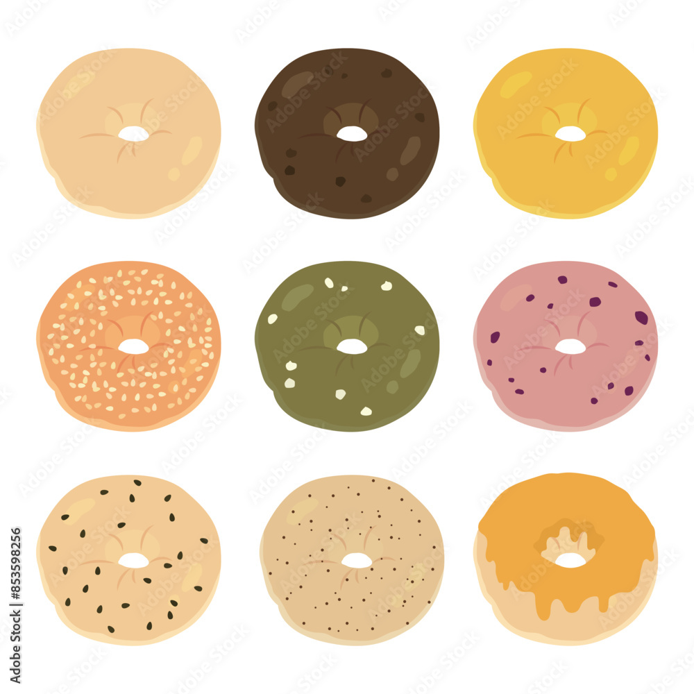 Fototapeta premium ベーグルのイラストセット